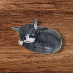 Royal Copenhagen Porcelain Cat Figure Gray Striped Danish figurine